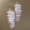 Silver Needle Chiffon Flower Faux Pearl Tassel Drop Earrings For Elegant OL Style Women view 1