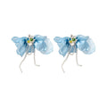 Artificial Crystal Beaded Chiffon Flower Tassel Drop Earrings With Silver Pins For Women view 5