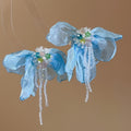 Artificial Crystal Beaded Chiffon Flower Tassel Drop Earrings With Silver Pins For Women view 4