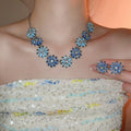 Rhinestone Flower Alloy Necklace Earrings Bracelet Jewelry Set For Women Light Luxury Style view 4
