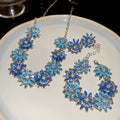 Rhinestone Flower Alloy Necklace Earrings Bracelet Jewelry Set For Women Light Luxury Style view 3