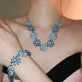 Rhinestone Flower Alloy Necklace Earrings Bracelet Jewelry Set For Women Light Luxury Style view 2