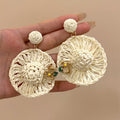 Raffia Woven Straw Hat Stud Earrings For Women Bohemian Round Geometric Light Luxury Style view 2