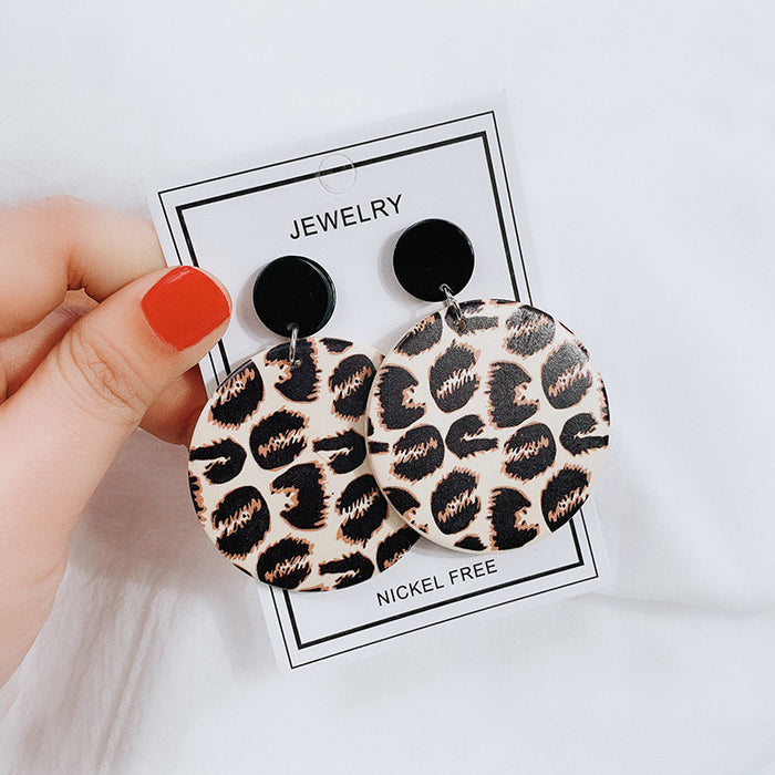Leopard Print Large Round Disc Statement Stud Earrings