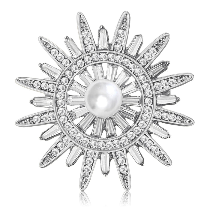 Alloy Rhinestone Pearl Sun Brooch Pin For Women's Suit Accessories