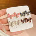 Light Luxury Alloy Apple Bow Stud Earrings Jewelry Set With Rhinestone Silver Posts view 3