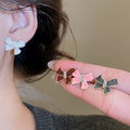 Light Luxury Alloy Apple Bow Stud Earrings Jewelry Set With Rhinestone Silver Posts view 4