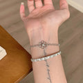 Korean Style Hollow Flower Faux Pearl Bangle For Women Light Luxury Office Jewelry view 4