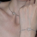 Minimalist Hollow Flower Faux Pearl Necklace Bracelet Jewelry Set For Women view 3