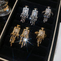 Gold Plated Copper Zircon Square Tassel Earrings And Ring Jewelry Set, Vintage Light Luxury Style view 1