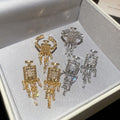 Gold Plated Copper Zircon Square Tassel Earrings And Ring Jewelry Set, Vintage Light Luxury Style view 3