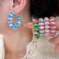 Trendy Resin Cat Eye Bead Geometric Hoop Earrings With Silver Needle, Elegant OL Circle Drop Earrings view 1
