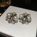 Vintage Floral Faux Pearl Stud Earrings With Rhinestone Accents For Women view 4