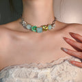 Old Money Style Artificial Crystal Enamel Butterfly Tassel Choker Necklace view 3
