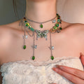 Old Money Style Artificial Crystal Enamel Butterfly Tassel Choker Necklace view 1