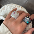 Niche Style Resin Rhinestone Inlaid Wrinkled Round Geometric Statement Index Finger Ring view 1