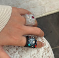 Niche Style Resin Rhinestone Inlaid Wrinkled Round Geometric Statement Index Finger Ring view 3
