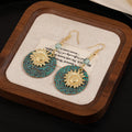 Vintage Bohemian Alloy Enamel Round Disc Sunflower Crystal Bead Statement Dangle Drop Earrings view 3