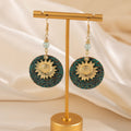 Vintage Bohemian Alloy Enamel Round Disc Sunflower Crystal Bead Statement Dangle Drop Earrings view 2