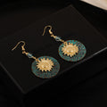 Vintage Bohemian Alloy Enamel Round Disc Sunflower Crystal Bead Statement Dangle Drop Earrings view 4