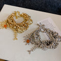 Vintage Metal Beaded Multilayer Bracelet With Geometric Sun Charm Light Luxury Jewelry view 2