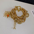 Vintage Metal Beaded Multilayer Bracelet With Geometric Sun Charm Light Luxury Jewelry view 4
