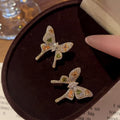 Light Luxury Copper Zircon Butterfly Bow Stud Earrings Elegant Vintage Daily Jewelry view 3