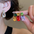 Light Luxury Alloy Rhinestone Geometric Round Square Stud Earrings For Women view 2