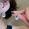 Light Luxury Alloy Rhinestone Geometric Round Square Stud Earrings For Women view 4