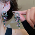 Vintage Copper Zircon Round Teardrop Tassel Drop Earrings Palace Style Luxury Stud Jewelry view 4