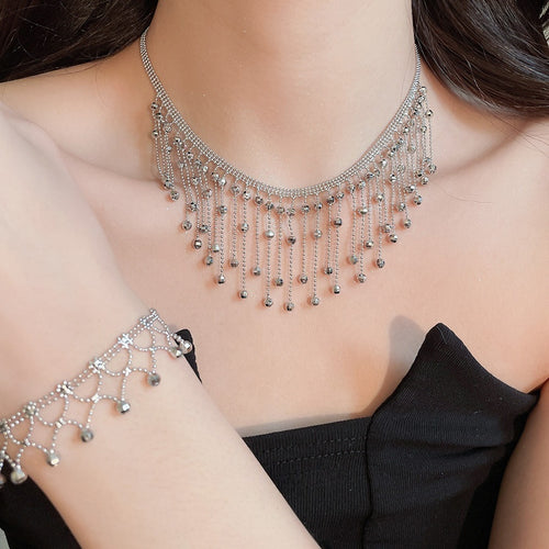 Copper Lace Tassel Necklace Bracelet Jewelry Set, Old Money Fashion Luxury Accessories