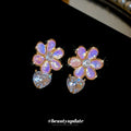 Copper Silver Needle Zircon Resin Flower Drop Earrings With Floral Pendant OL Fashion Jewelry view 4