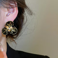 French Vintage Alloy Rhinestone Flower Stud Earrings With Silver Pins, Elegant Court Style view 3