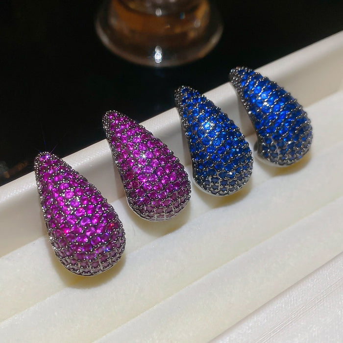 Light Luxury Copper Teardrop Zircon Stud Earrings With Silver Pins For Elegant Fashion Style
