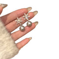 Vintage Snowflake Zircon Faux Pearl Stud Earrings, Geometric Floral Elegant Light Luxury Jewelry view 5