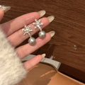 Vintage Snowflake Zircon Faux Pearl Stud Earrings, Geometric Floral Elegant Light Luxury Jewelry view 1