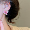 Light Luxury Butterfly Stud Earrings With Faux Crystal Beads And Silver Needle For Women view 4