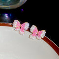Light Luxury Butterfly Stud Earrings With Faux Crystal Beads And Silver Needle For Women view 3