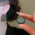 Vintage Ethnic Copper Zircon Round Pendant Drop Earrings For Women Geometric Fashion Jewelry view 2