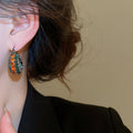 Vintage Ethnic Copper Zircon Round Pendant Drop Earrings For Women Geometric Fashion Jewelry view 4