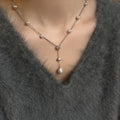 Cubic Zirconia Beaded Flower Teardrop Faux Pearl Necklace Elegant Light Luxury Clavicle Chain view 3