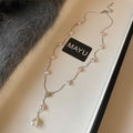 Cubic Zirconia Beaded Flower Teardrop Faux Pearl Necklace Elegant Light Luxury Clavicle Chain view 2