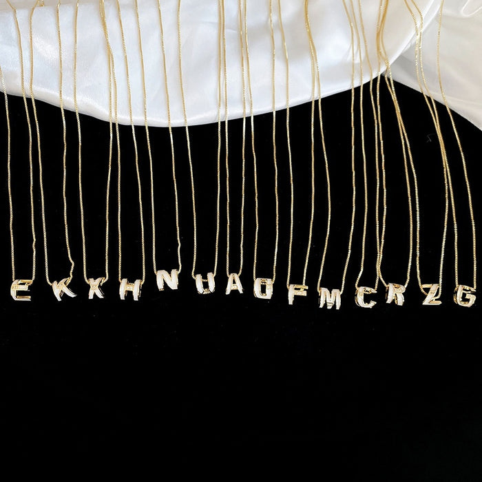 Gold Plated Copper Zircon Enamel English Letter Necklace For Women Light Luxury Clavicle Chain