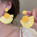 Raffia Flower Round Stud Earrings With Silver Posts, Casual European Style Light Luxury Jewelry view 4