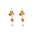 Vintage Gold Alloy Flower Tiger Eye Acrylic Bead Crystal Water Drop Tassel Elegant Women Earrings view 5