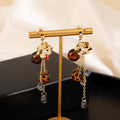 Vintage Gold Alloy Flower Tiger Eye Acrylic Bead Crystal Water Drop Tassel Elegant Women Earrings view 2