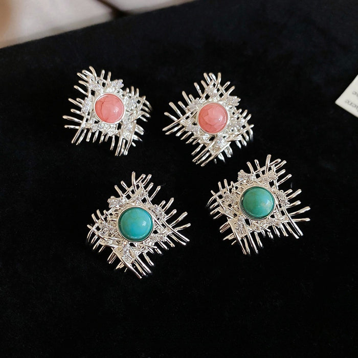 Vintage Copper Round Zircon Stone Drop Earrings For Women Geometric Fashion Ear Jewelry
