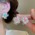 Vintage Copper Round Zircon Stone Drop Earrings For Women Geometric Fashion Ear Jewelry view 2