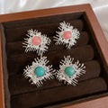 Vintage Copper Round Zircon Stone Drop Earrings For Women Geometric Fashion Ear Jewelry view 3