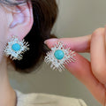 Vintage Copper Round Zircon Stone Drop Earrings For Women Geometric Fashion Ear Jewelry view 4